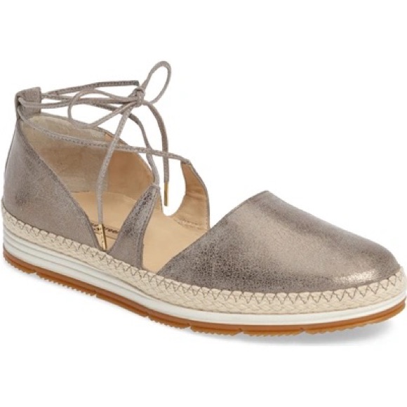 Paul Green Metallic Taupe Lace-Up Espadrille Flats